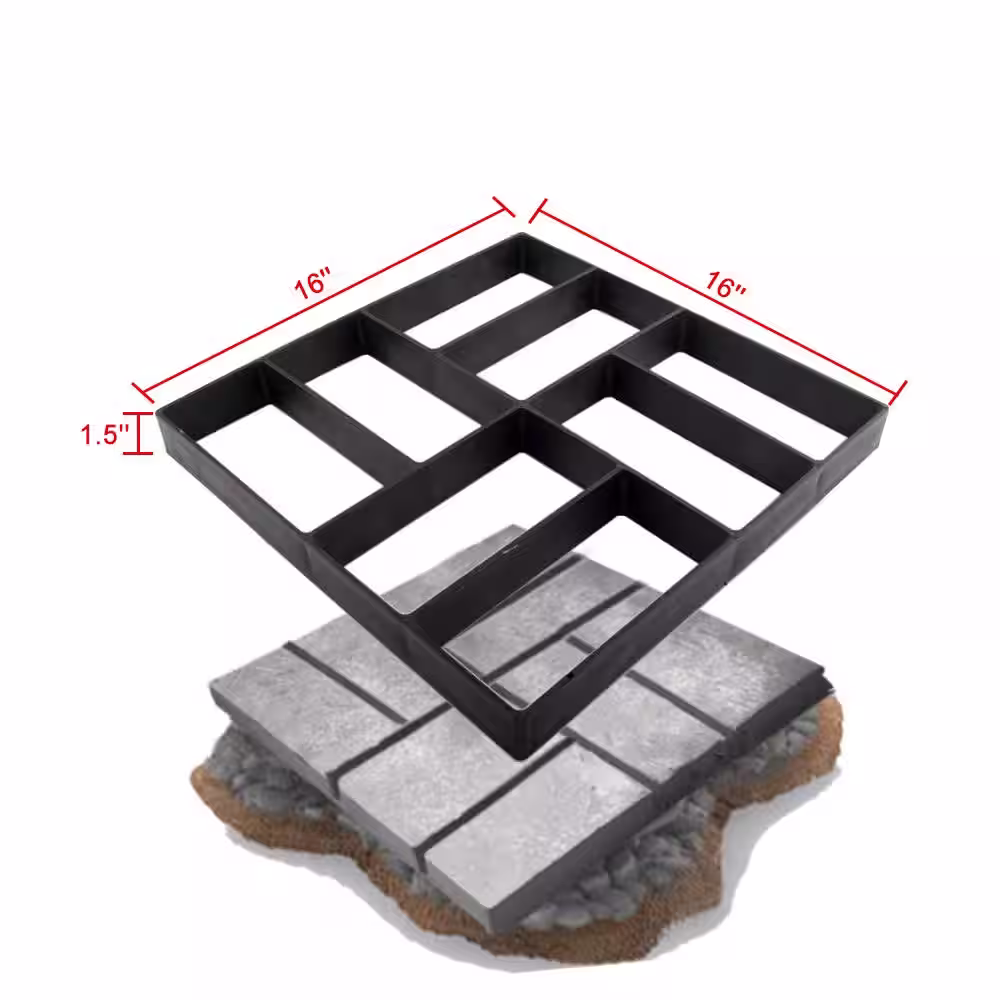 Wellco 16 in. x 16 in. Black Plastic Paver Mold Reusable Concrete Stepping Stone Paver Walk Way Mold for Patio, Lawn & Garden