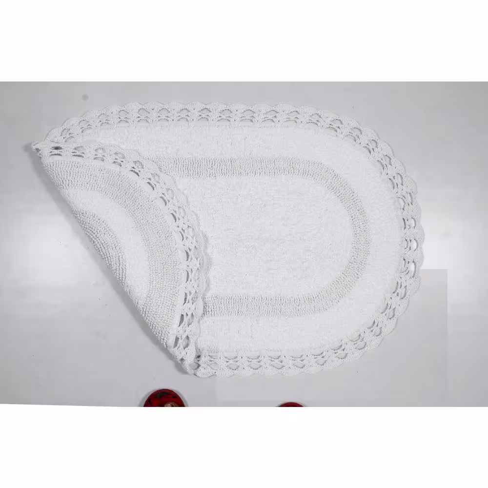 None Hampton Crochet Bathmat 20 in. x 20 in. White Cotton Contour Rug