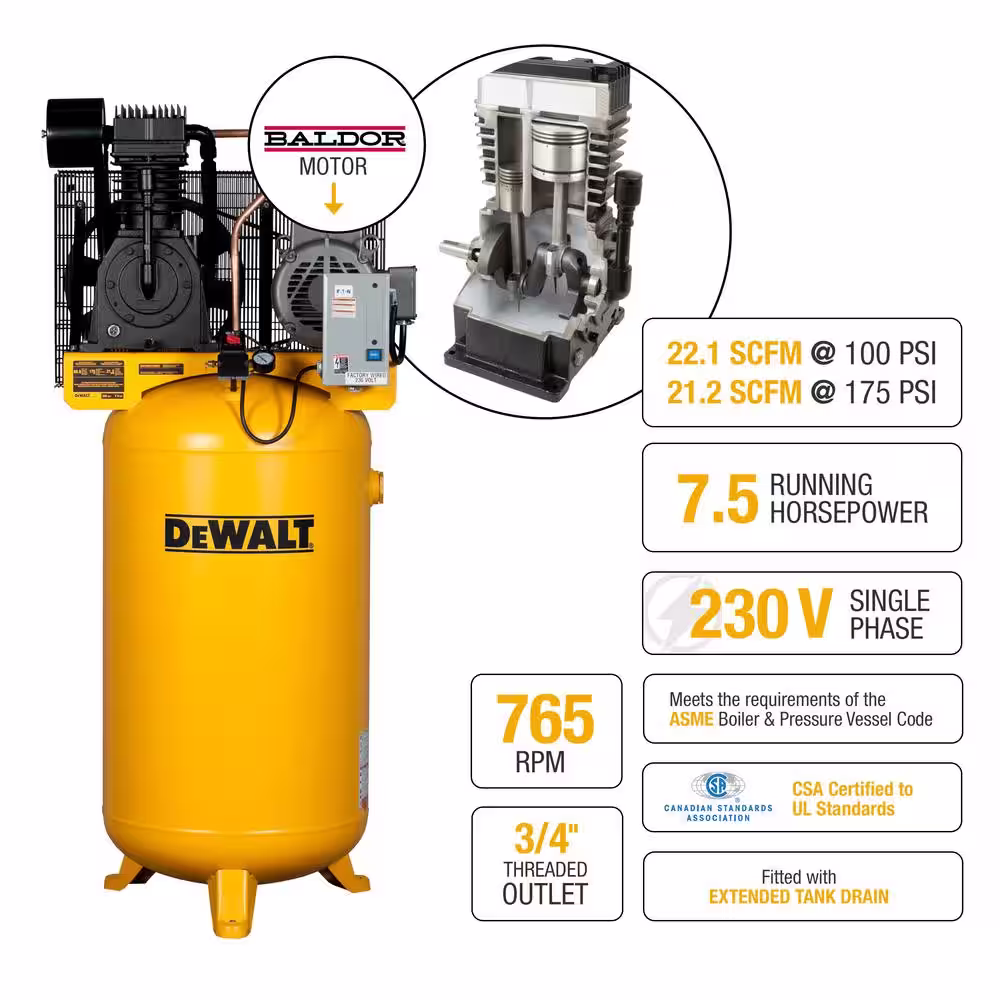 DEWALT 80 Gal. 7.5-HP 175 PSI 2-Stage Stationary Electric Air Compressor