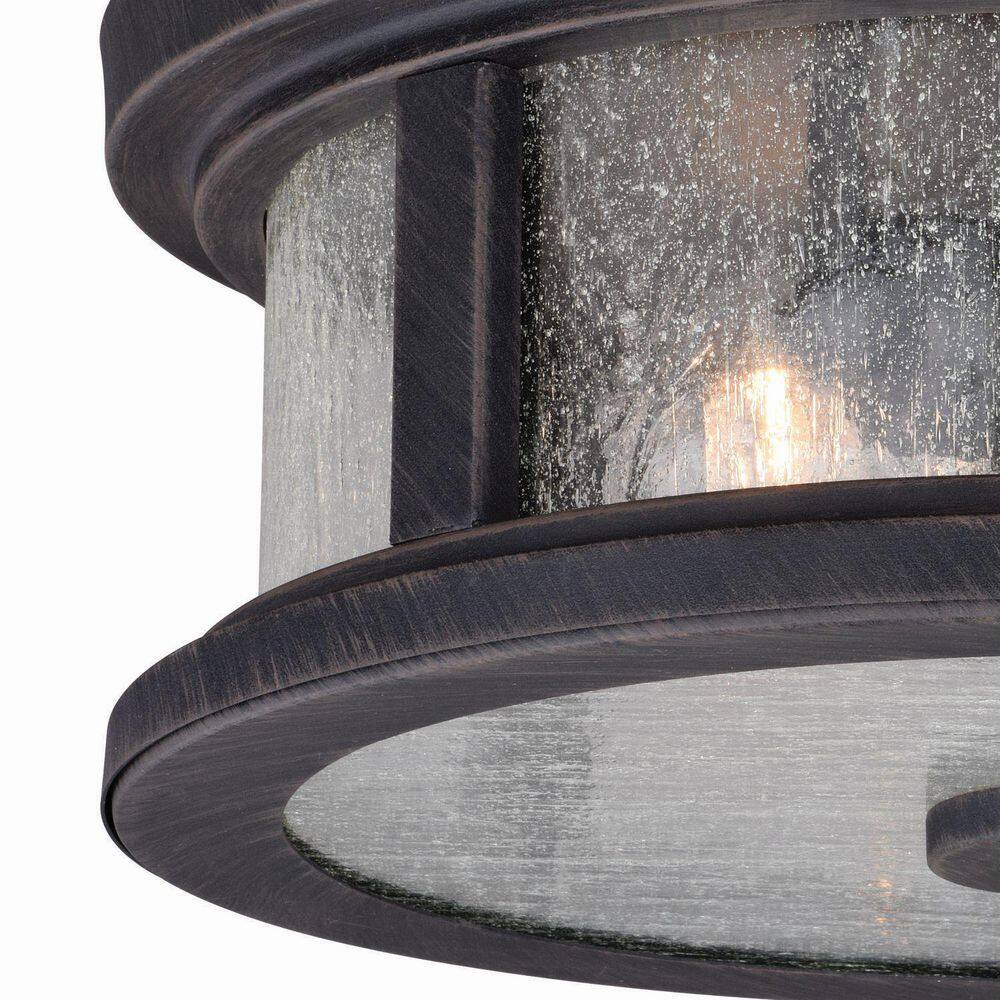 VAXCEL Cumberland Bronze Rustic Round Outdoor Flush Mount 2-Light Ceiling Fixture Clear Glass