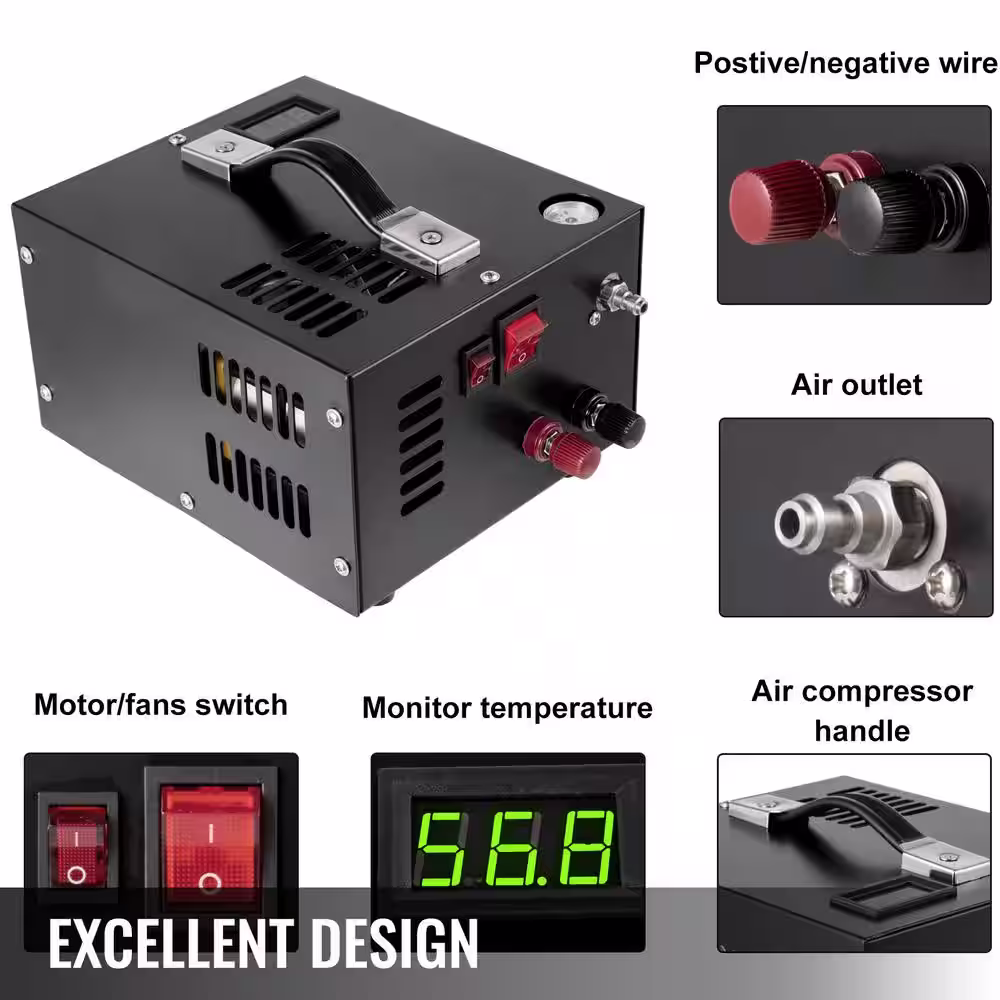 VEVOR PCP Air Rifle Pump 0.4 Gal. Capacity 4500 PSI Portable Electric Pancake Air Compressor 30MPa 12-Volt DC to 110-Volt AC