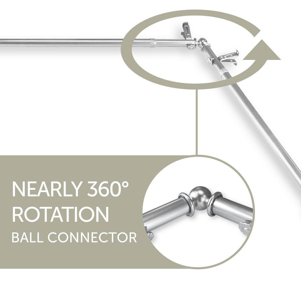EMOH Miyaki 20-36 in. sides, 38-72 in. center Adjustable Bay Window Curtain Rod 13/16 in. in Satin Nickel with Finial