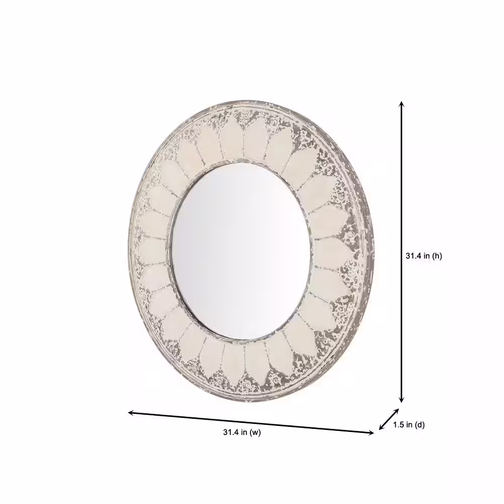 Home Decorators Collection Medium Round Ivory Antiqued Classic Accent Mirror