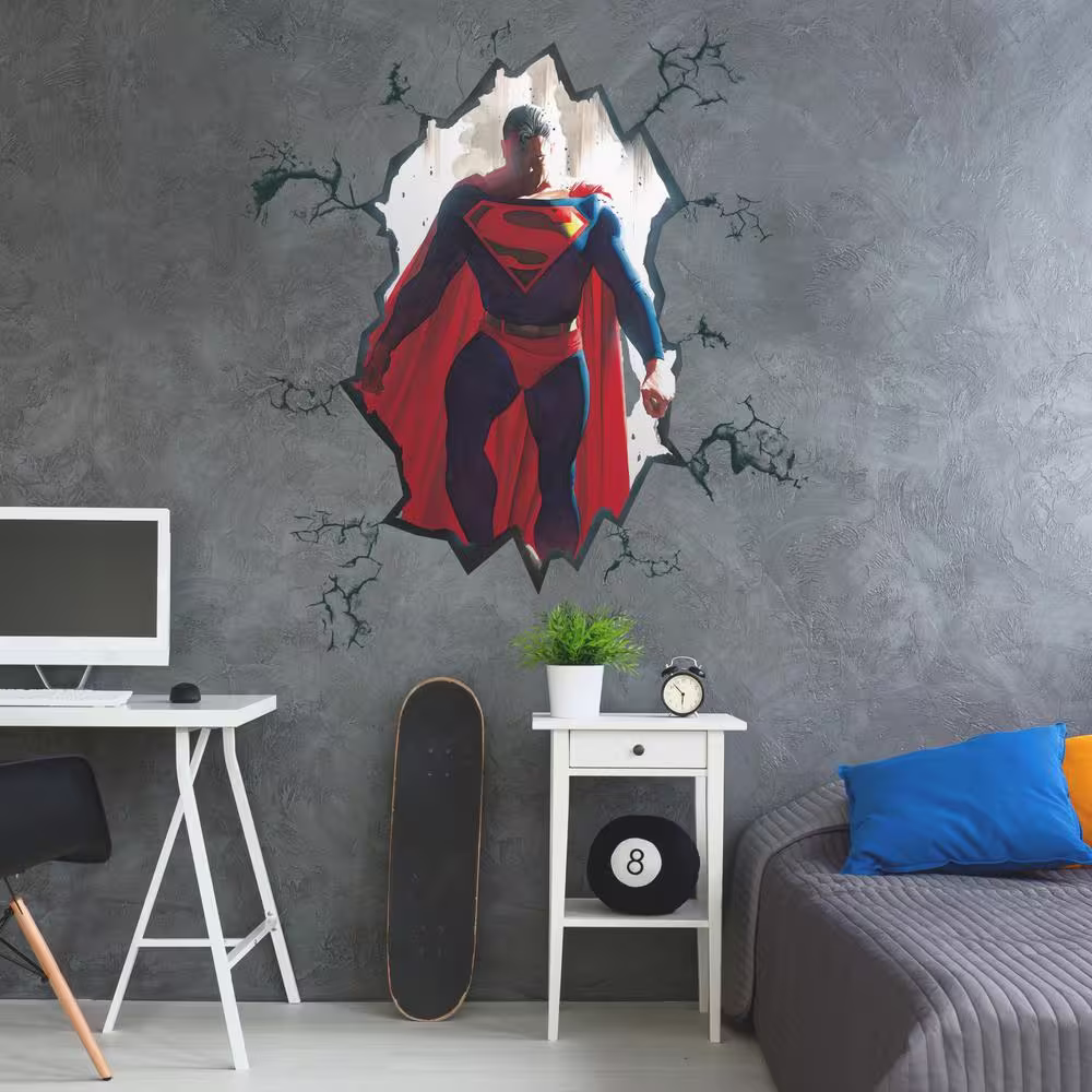 RoomMates Alex Ross Superman Cracked Peel and Stick Giant Wall Decal Multi-Colored Vinyl Wall Decal