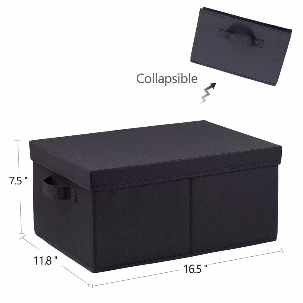 None 25 Qt. Linen Clothes Storage Bin with Lid in Black (2-Box)