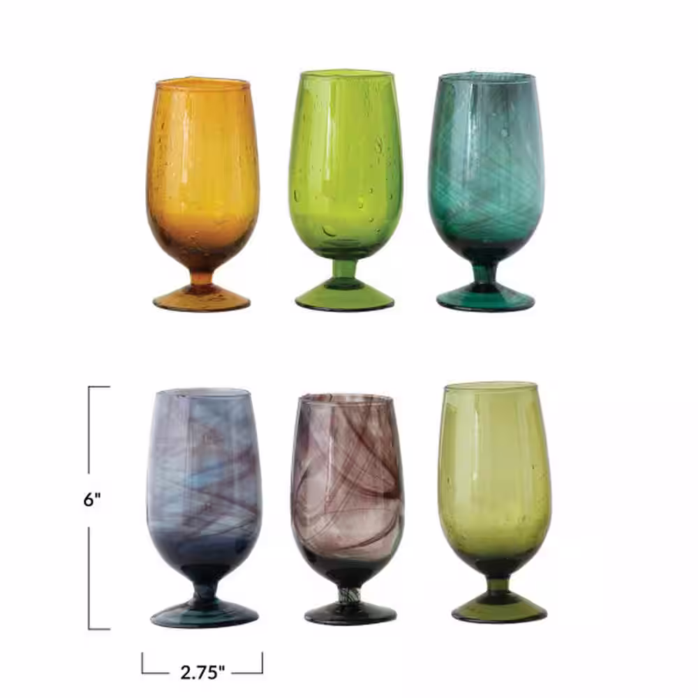 Storied Home 25 oz. Multicolor Hand Blown Stemmed Wine Glass (Set of 6)