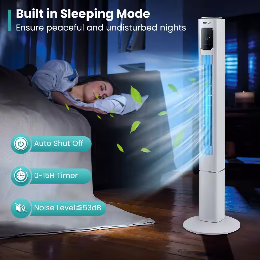 Costway 48 in. Oscillating Tower Fan with 3-Speeds Remote Control Bladeless