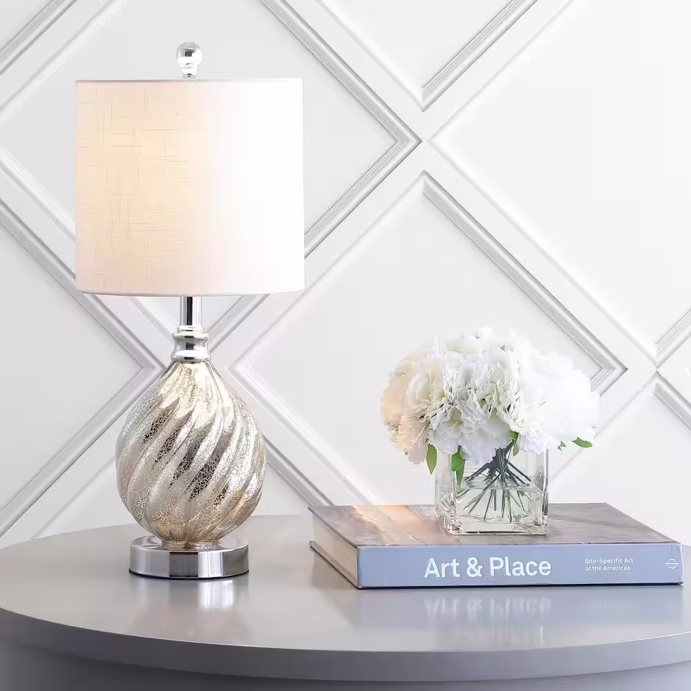 JONATHAN Y Lawrence 20.5 in. Mercury Silver Glass/Metal LED Table Lamp