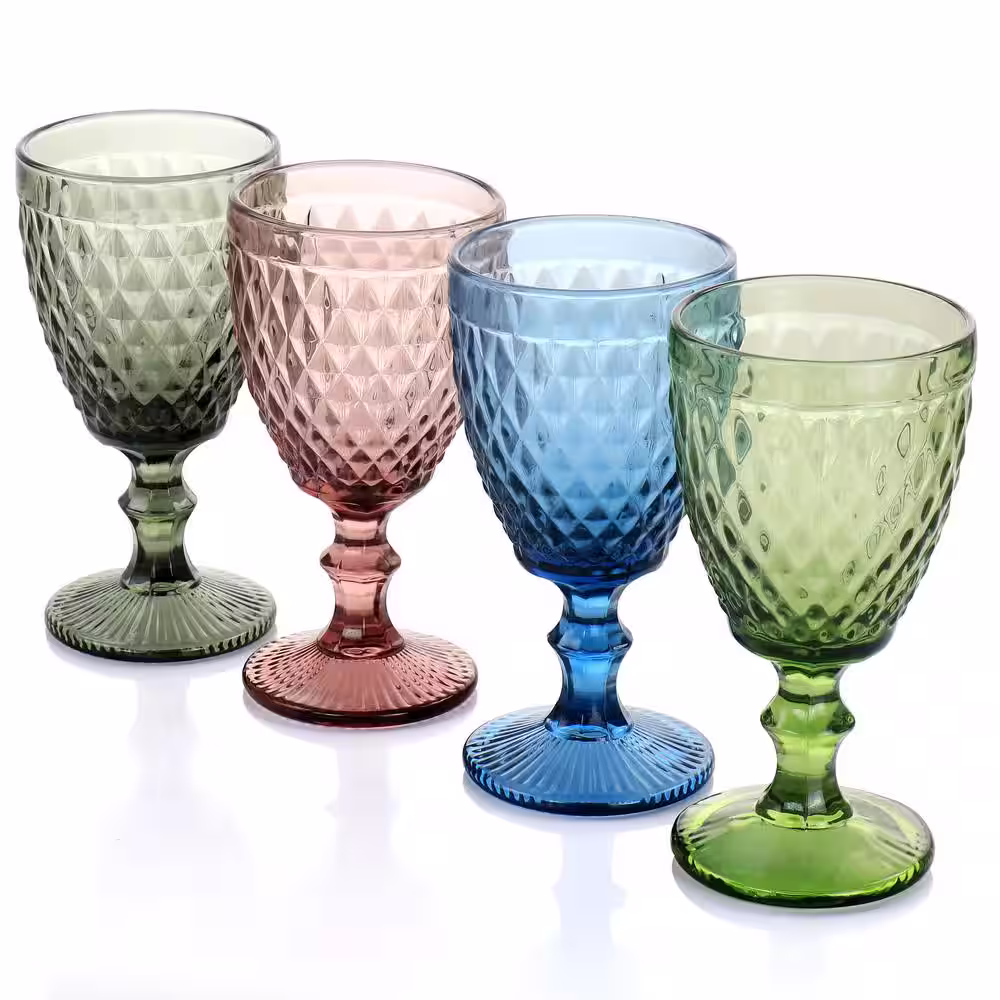 GIBSON HOME Rainbow Hue Assorted Colors 4-Piece Glass Goblet Set