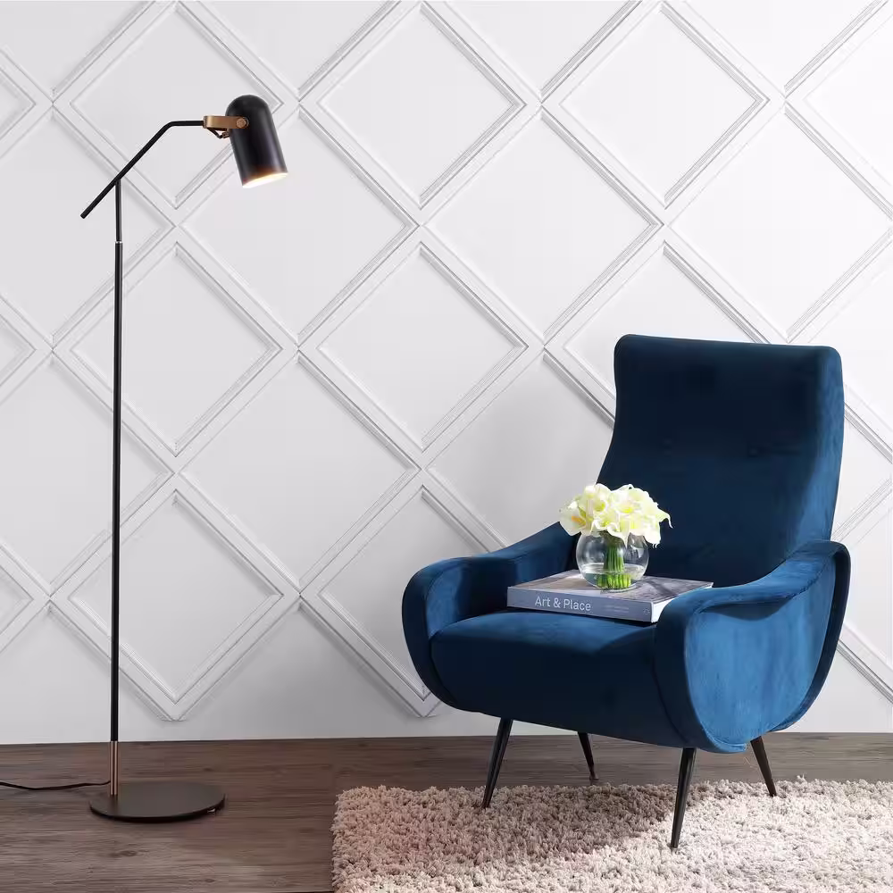 JONATHAN Y Eugenio 58.5 in. Black/Brass Gold Metal LED Floor Lamp