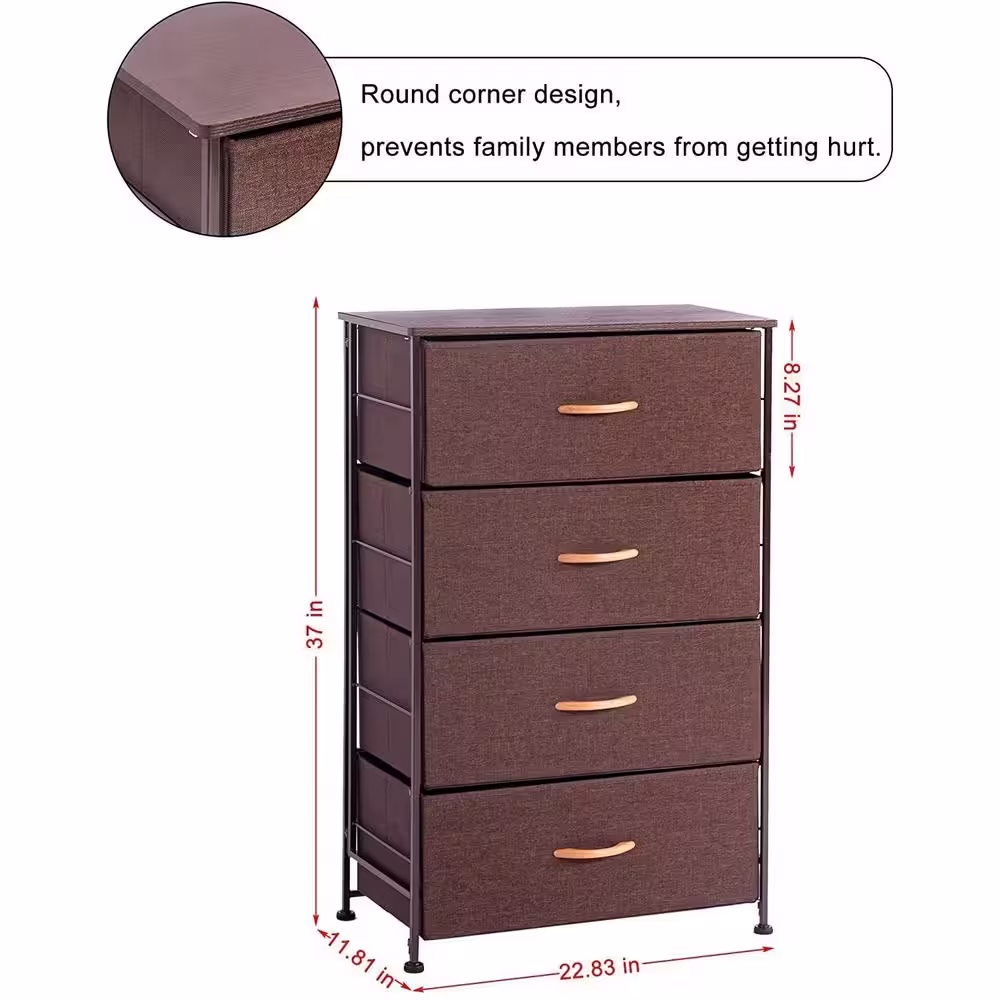 None 22.83 in. W x 37 in. H Brown Medium 4-Drawer Storage with Brown Drawers