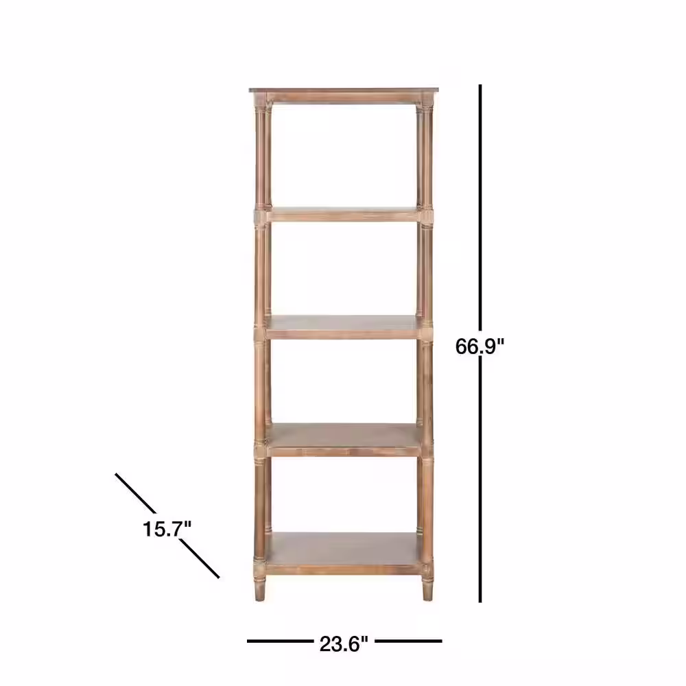 SAFAVIEH Odessa 66.9 in. Brown/Off-White Wood 4-shelf Bookcase
