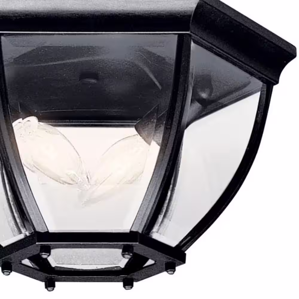 KICHLER Barrie 2-Light Black Outdoor Porch Ceiling Flush Mount Light with Clear Beveled Glass (1-Pack)