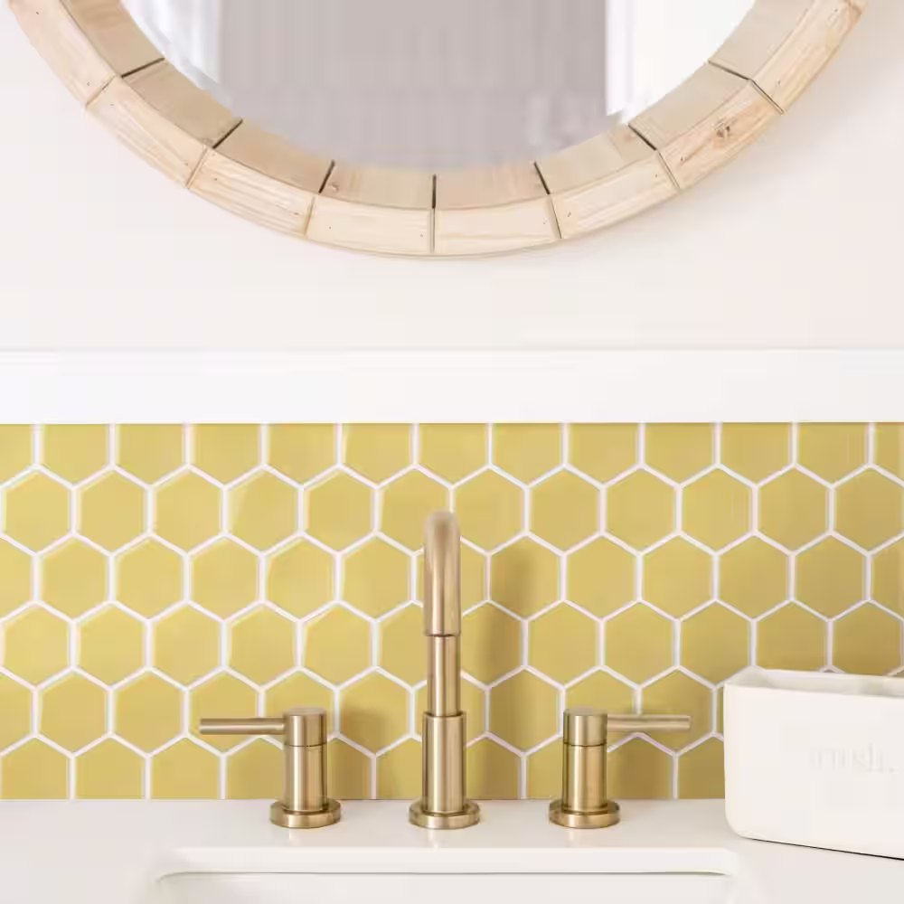 Merola Tile Hudson 2 in. Due Hex Vintage Yellow 11-1/4 in. x 12-1/2 in. Porcelain Mosaic Tile (10.0 sq. ft./Case)