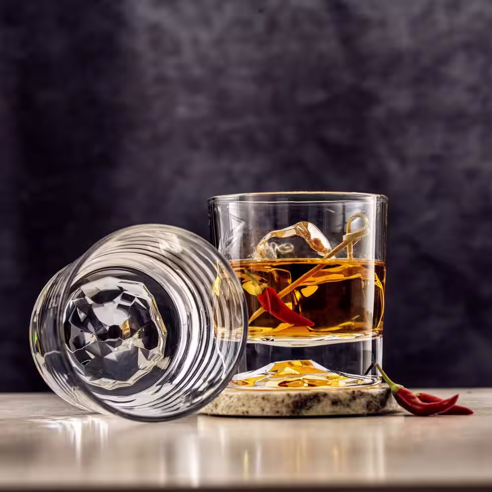 JoyJolt Radiant 10 oz. Mountain Clear Lead Free Crystal Double Old Fashion Set (Set of 4)
