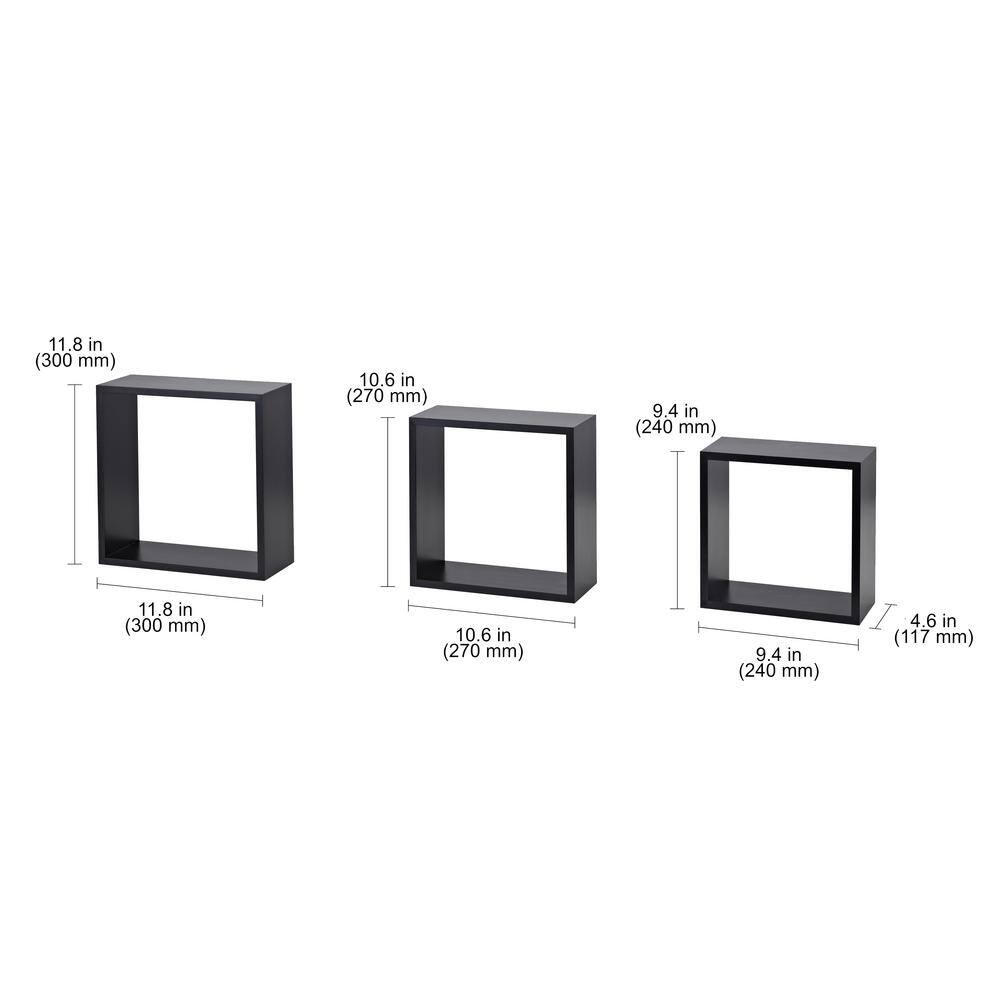 Dolle FRAME Set 11.8 in. x 11.8 in. x 4.6 in. Black MDF Decorative Wall Shelf with Brackets
