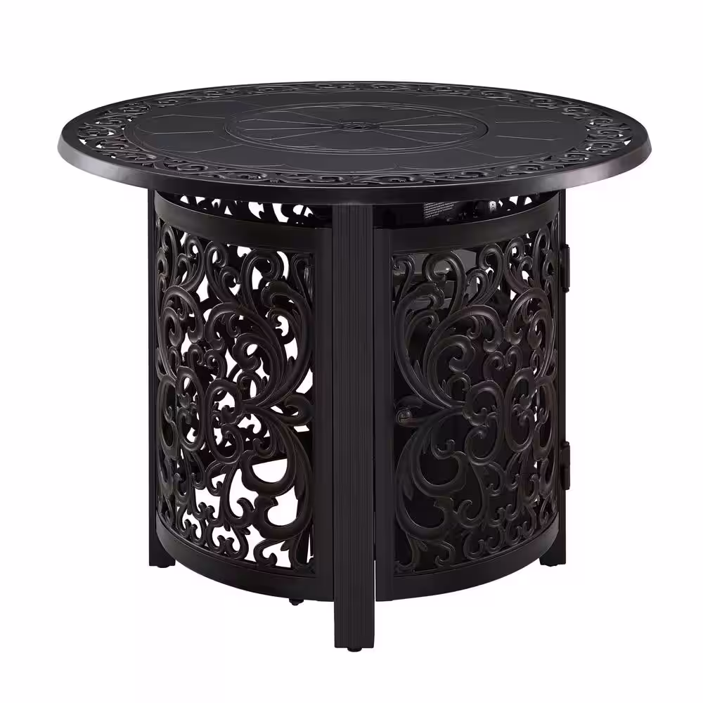 Fire Sense Jackson 34 in. x 24.5 in. Round Aluminum LPG Fire Pit Kit in Antique Bronze