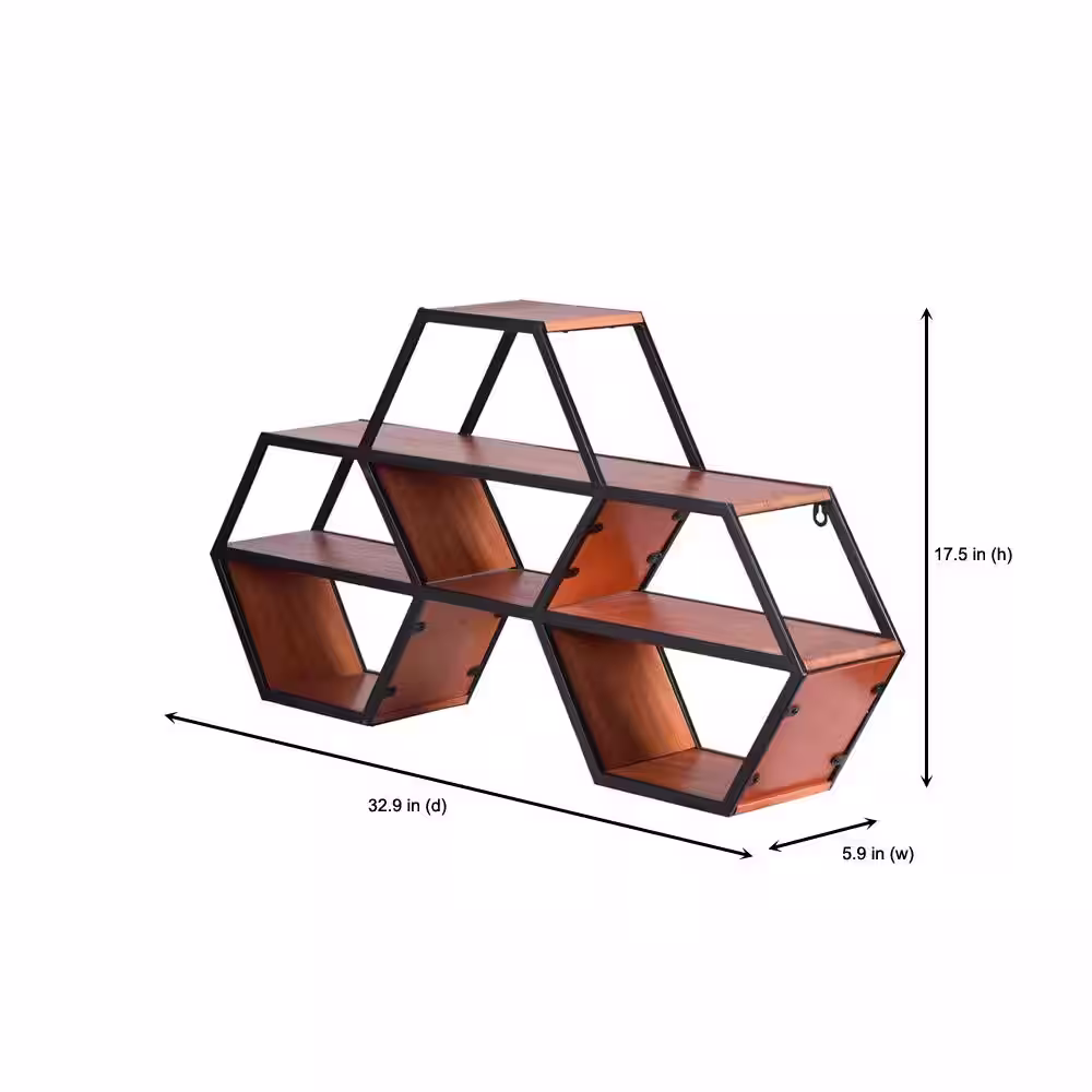 StyleWell 18 in. H x 33 in. W x 6 in. D Hexagonal Wood and Metal Floating Shelf