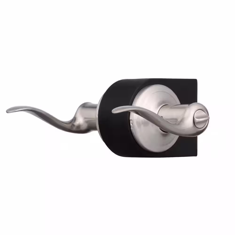 Kwikset Tustin Satin Nickel Entry Door Handle Featuring SmartKey Security