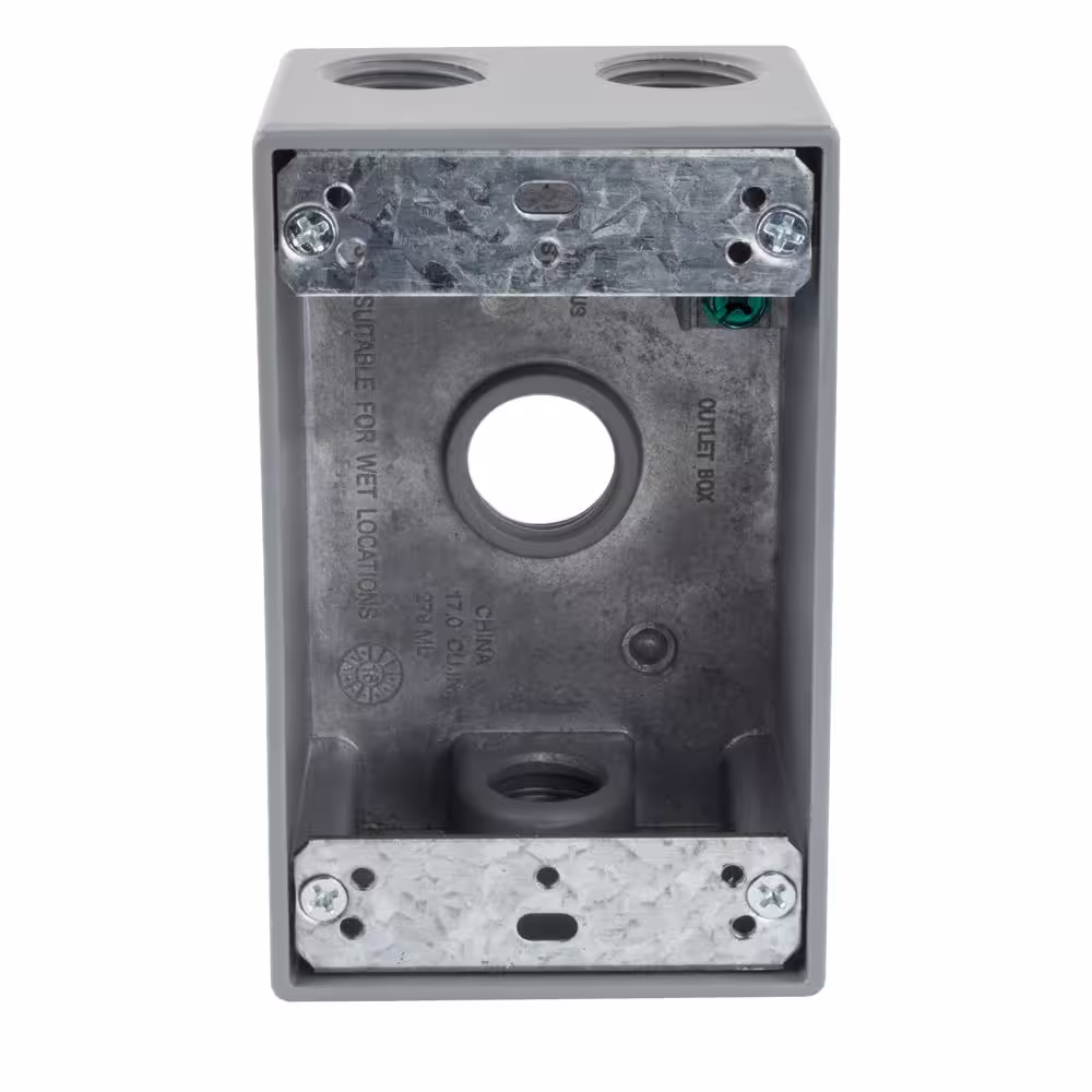 Commercial Electric 1-Gang Metallic Weatherproof Box with (4) 1/2 in. Holes, Gray