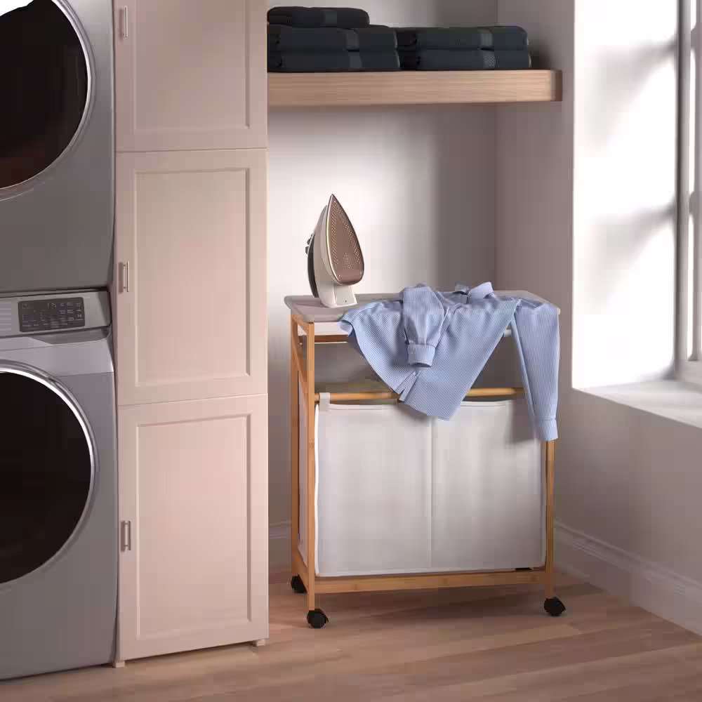 ClosetMaid Bamboo 2-Compartment Laundry Cart with Wheels