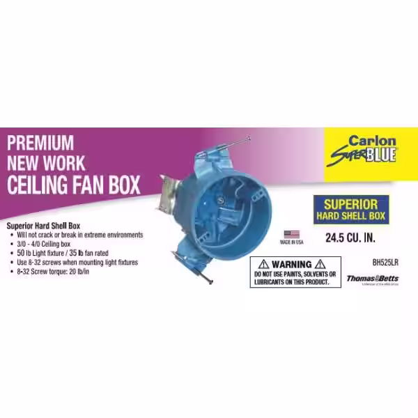 Carlon 4 in. 24.5 cu. In. Hard Shell PVC New Work Electrical Ceiling Fan Box