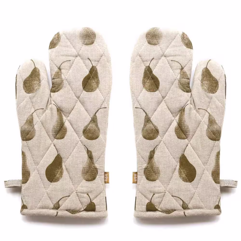 HomeRoots Amelia Beige and Olive Green Print Cotton Towels and Gloves (Set of 2)