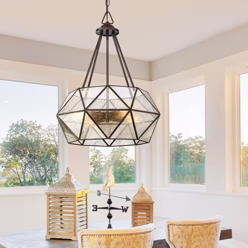 Savoy House Tartan 20 in. W x 25.38 in. H 4-Light Oiled Burnished Bronze Pendant Light with Mercury Glass Shade