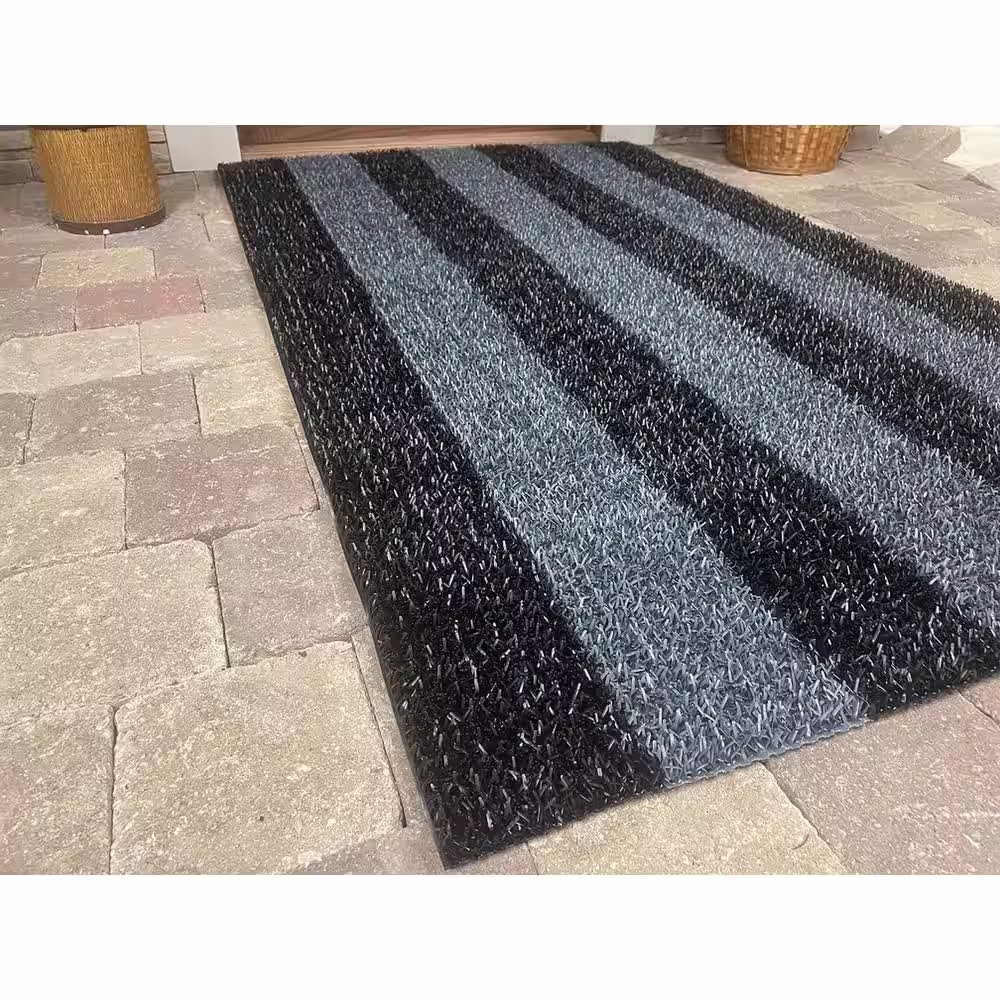 Clean Machine Patio Stripe Charcoal 35.5 in. x 59.5 in. Door Mat