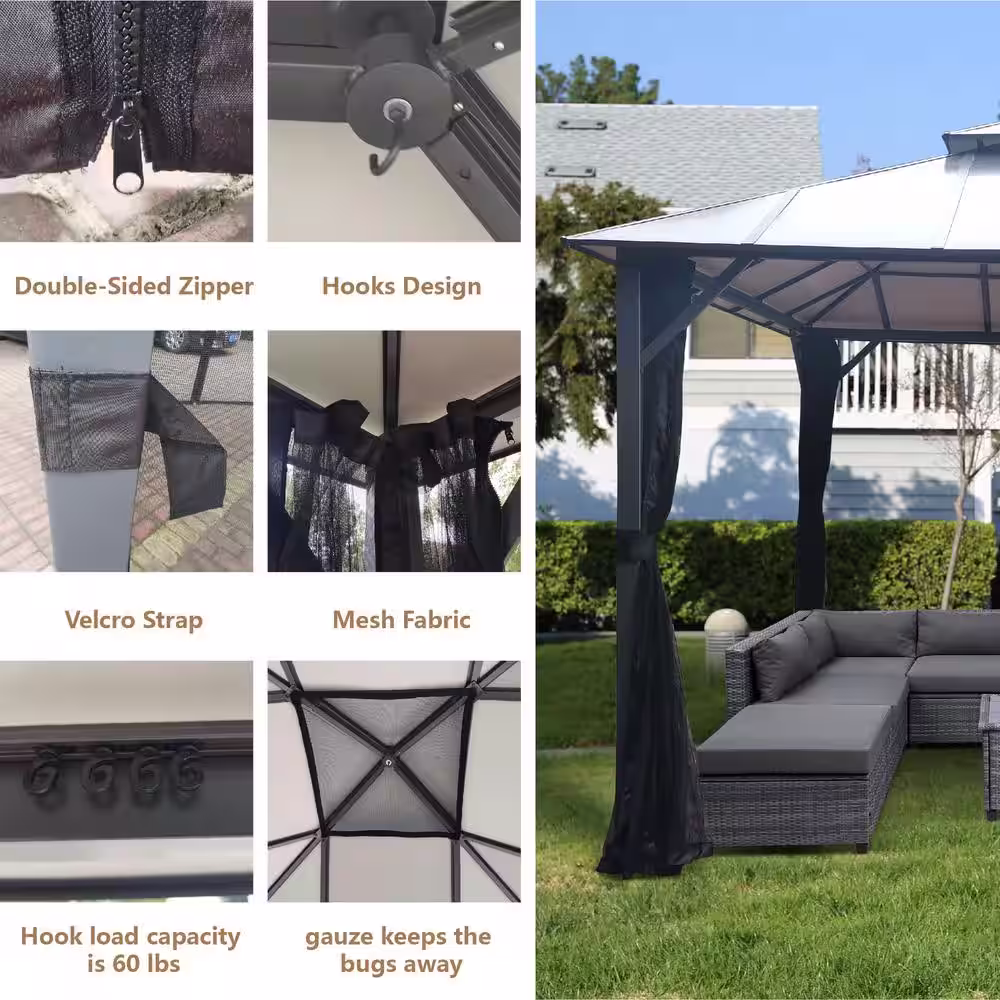 Clihome 10 ft. x 10 ft. Outdoor Hardtop Insulated Aluminum Frame Patio Gazebo with Double Roof and Netting