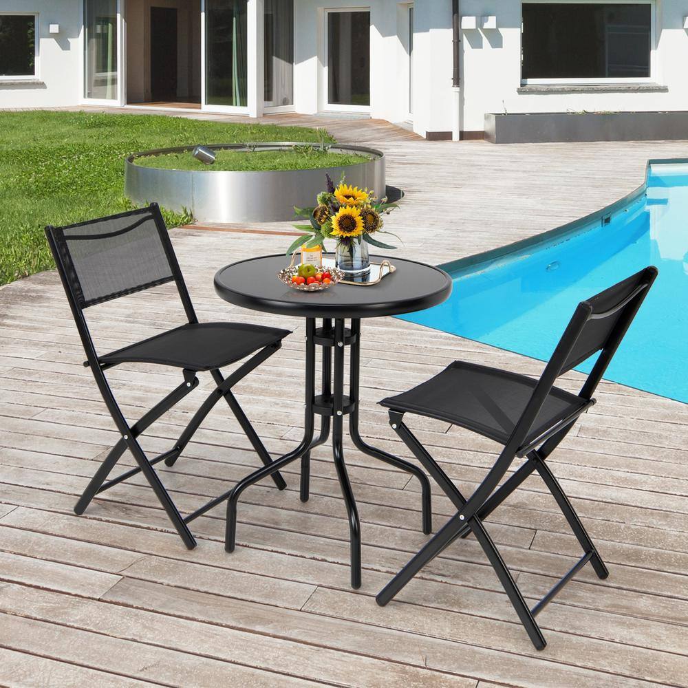 None 3-Pieces Folding Metal Bistro Table Chairs Set for Indoor and Outdoor