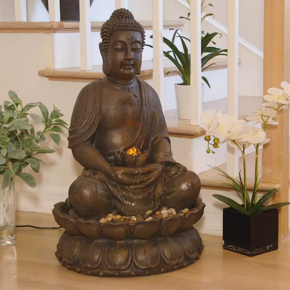 Alpine Corporation 33 in. Tall Indoor/Outdoor Meditating Buddha Water Fountain Yard Decor