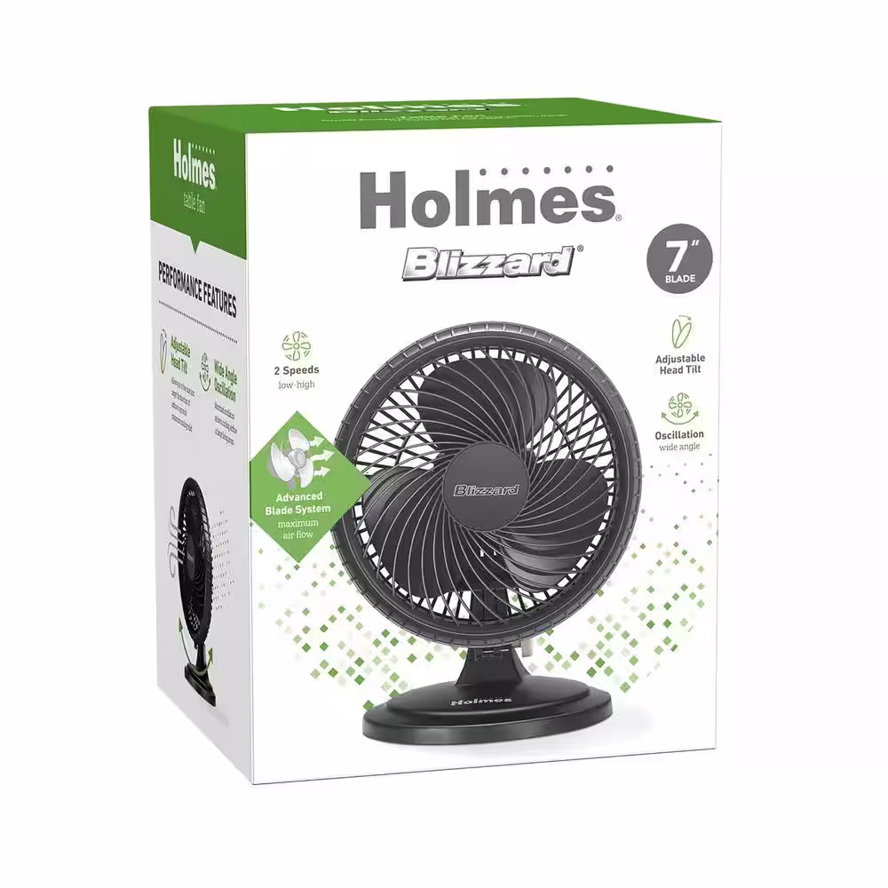 Holmes Blizzard 7 in. 2 Speed Oscillation Desk Fan Black with Adjustable Head Tilt