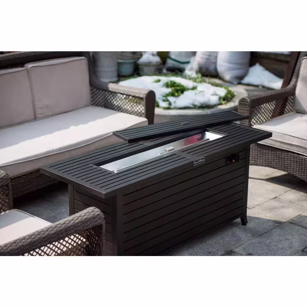 None 50000BTU Outdoor Gas Propane Fire Steel Pits Table with Lid Fire Glass