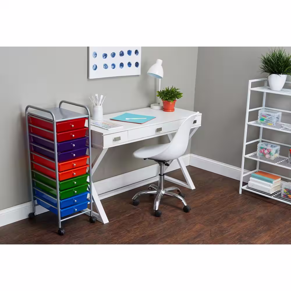 Advantus 10-Drawer Steel File Organizer Cart in Multi-Colors