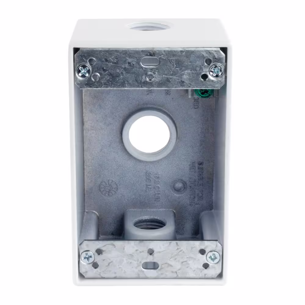 Commercial Electric 1-Gang Metallic Weatherproof Box with (3) 1/2 in. Holes, White