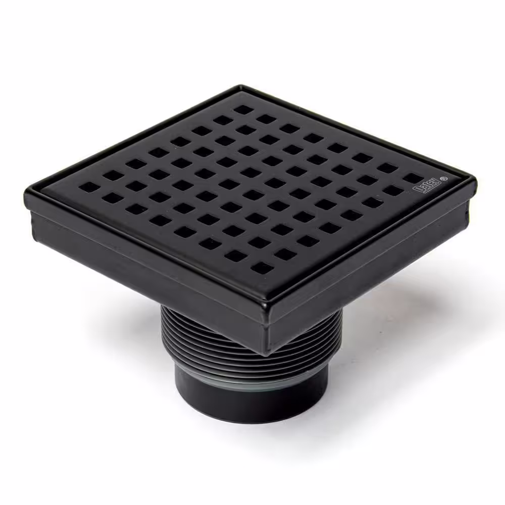 Oatey Designline 4 in. x 4 in. Stainless Steel Square Shower Drain with Square Pattern Drain Cover in Matte Black