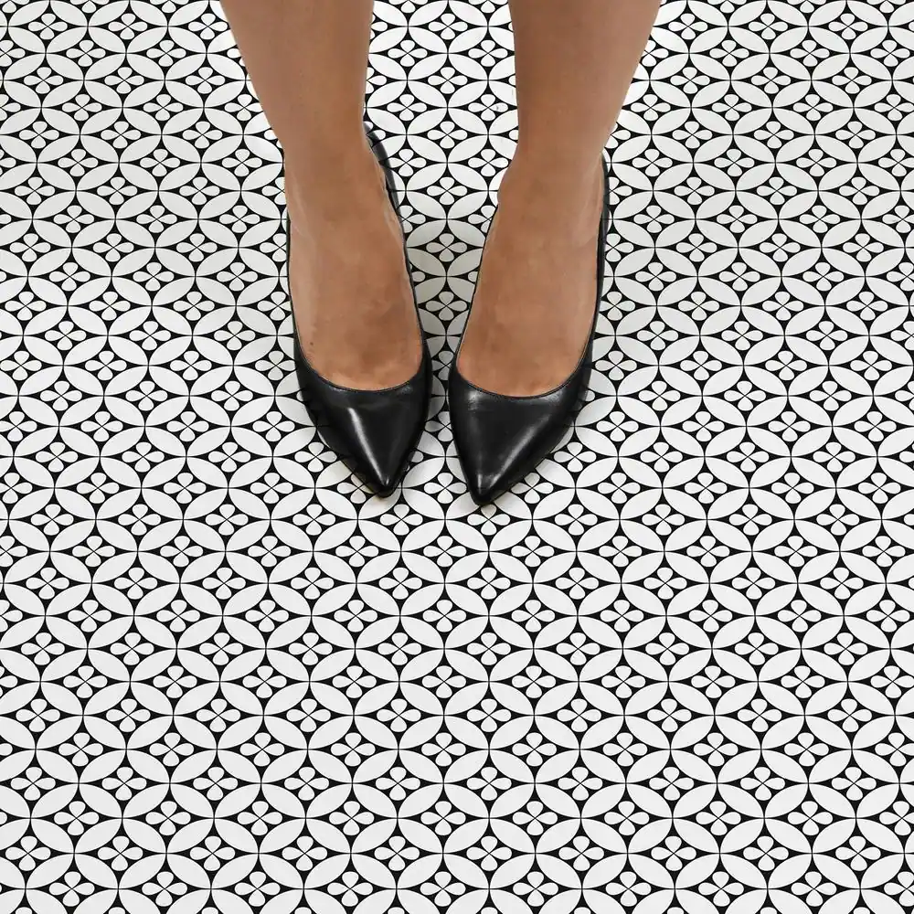 FloorPops Fleur 12 in. W x 12 in. L Black Peel & Stick Vinyl Tile Flooring (20 sq. ft./case)