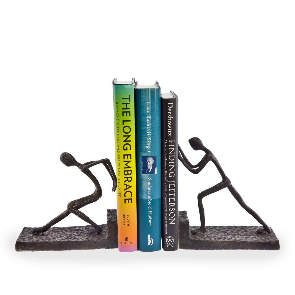 DANYA B Men Pushing Dark Brown Cast Iron Bookends (Set of 2)