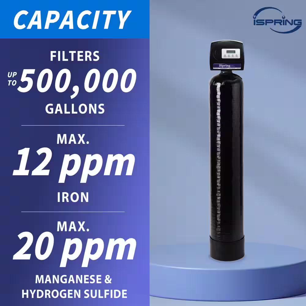 ISPRING Iron, Manganese and Hydrogen Sulfide Water Filtration System, Whole House, Set and Forget, Last up to 10 Years