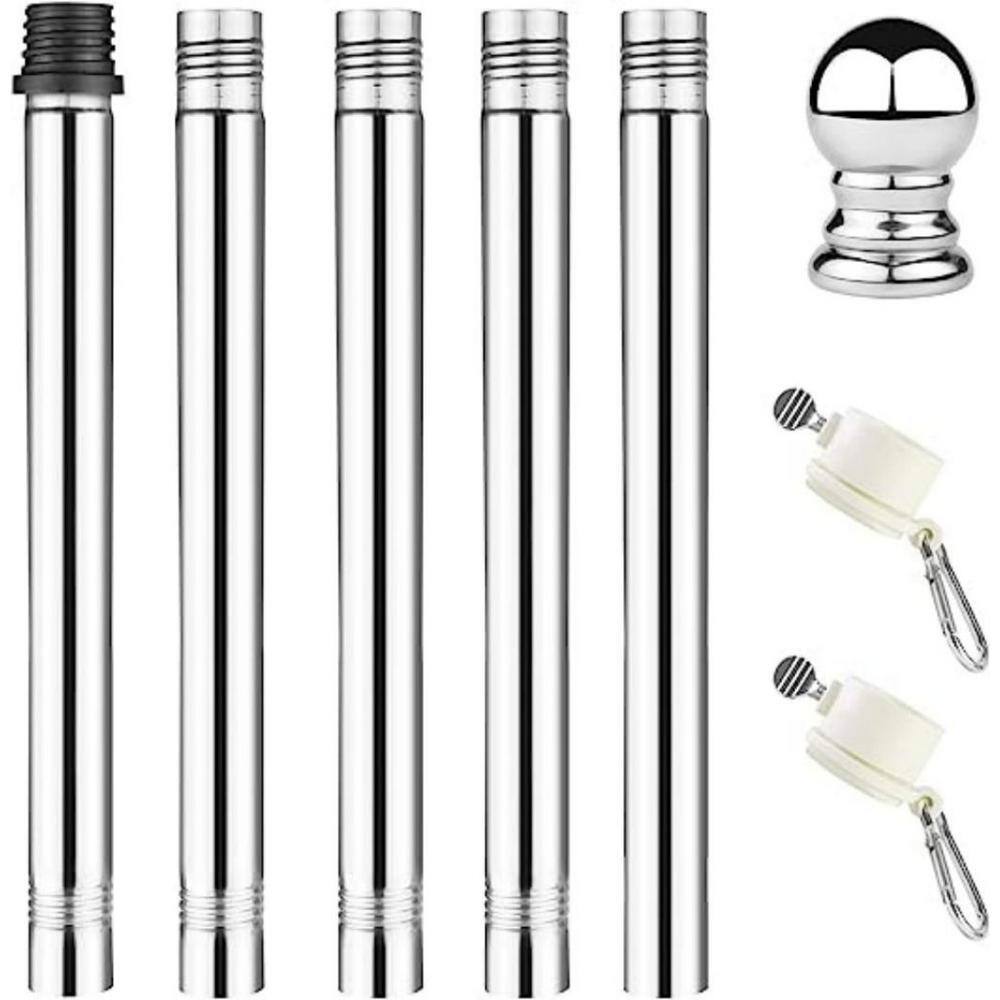 None 6 ft. Thickened Flag Pole, Heavy-Duty Stainless Steel Flagpole mounting, Rustproof for 3x5 Flag (Silver)