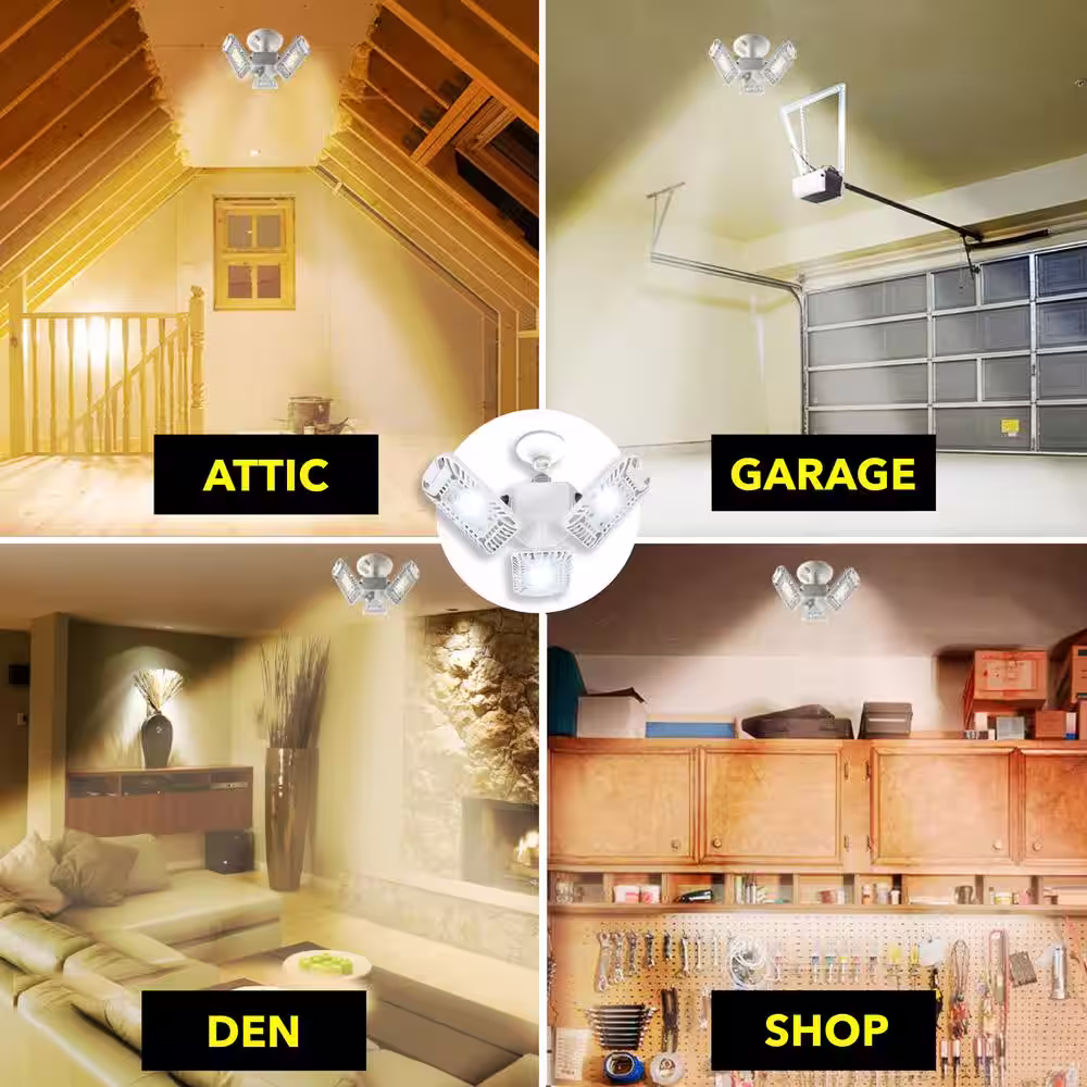 Bell + Howell TriBurst 10.5 in. 144 High Intensity LED 4000 Lumens White Flush Mount Ceiling Light with 3 Adjustable Heads