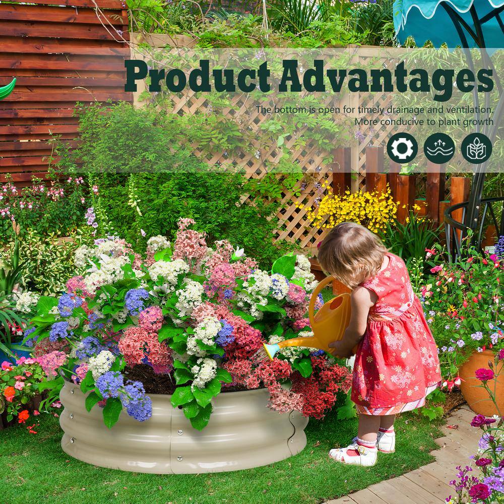 Aoodor 9 in. Tall Aluzinc Metal Raised Garden Bed 30 in. Round, Outdoor Garden Planter Box for Vegetable Flower Herb