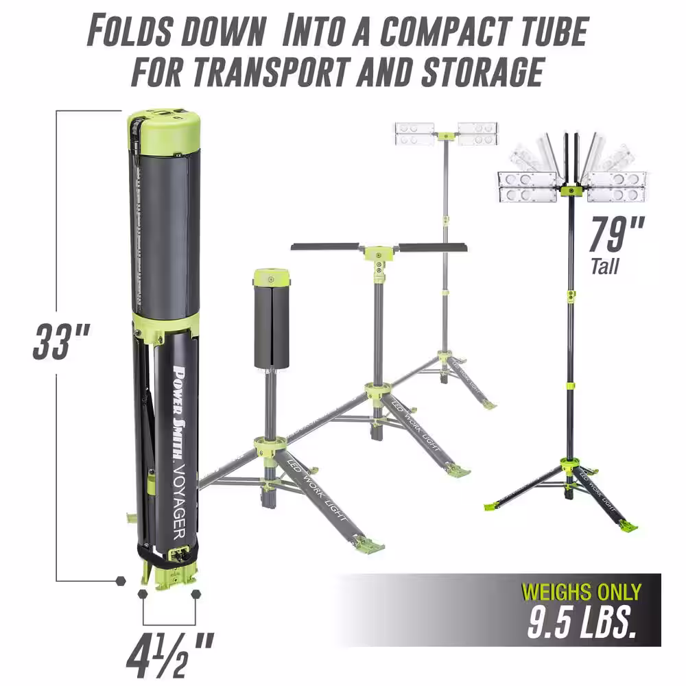 PowerSmith Voyager 8000 Lumens Collapsible LED Light with Makita DC Adaptor