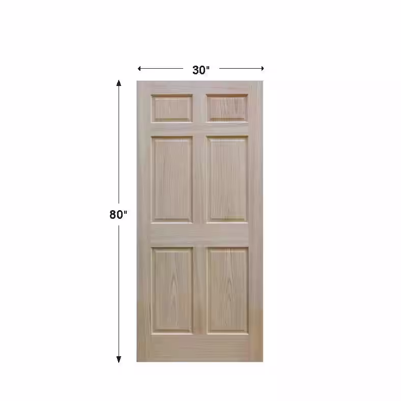 EVERMARK Expressions 30 in. x 80 in. Unfinished 6-Panel Engineered Solid Core Red Oak Interior Door Slab