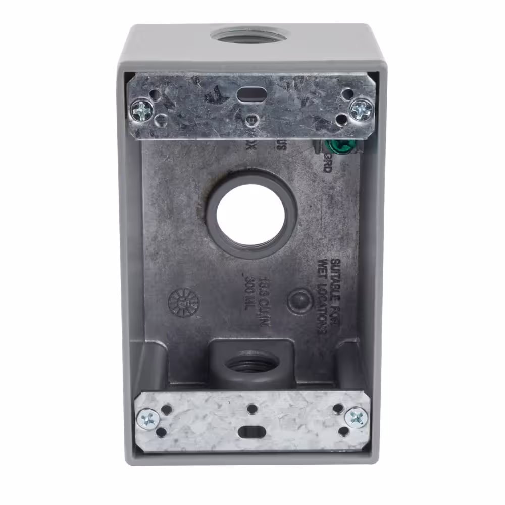 Commercial Electric 1-Gang Metallic Weatherproof Box with (3) 1/2 in. Holes, Gray