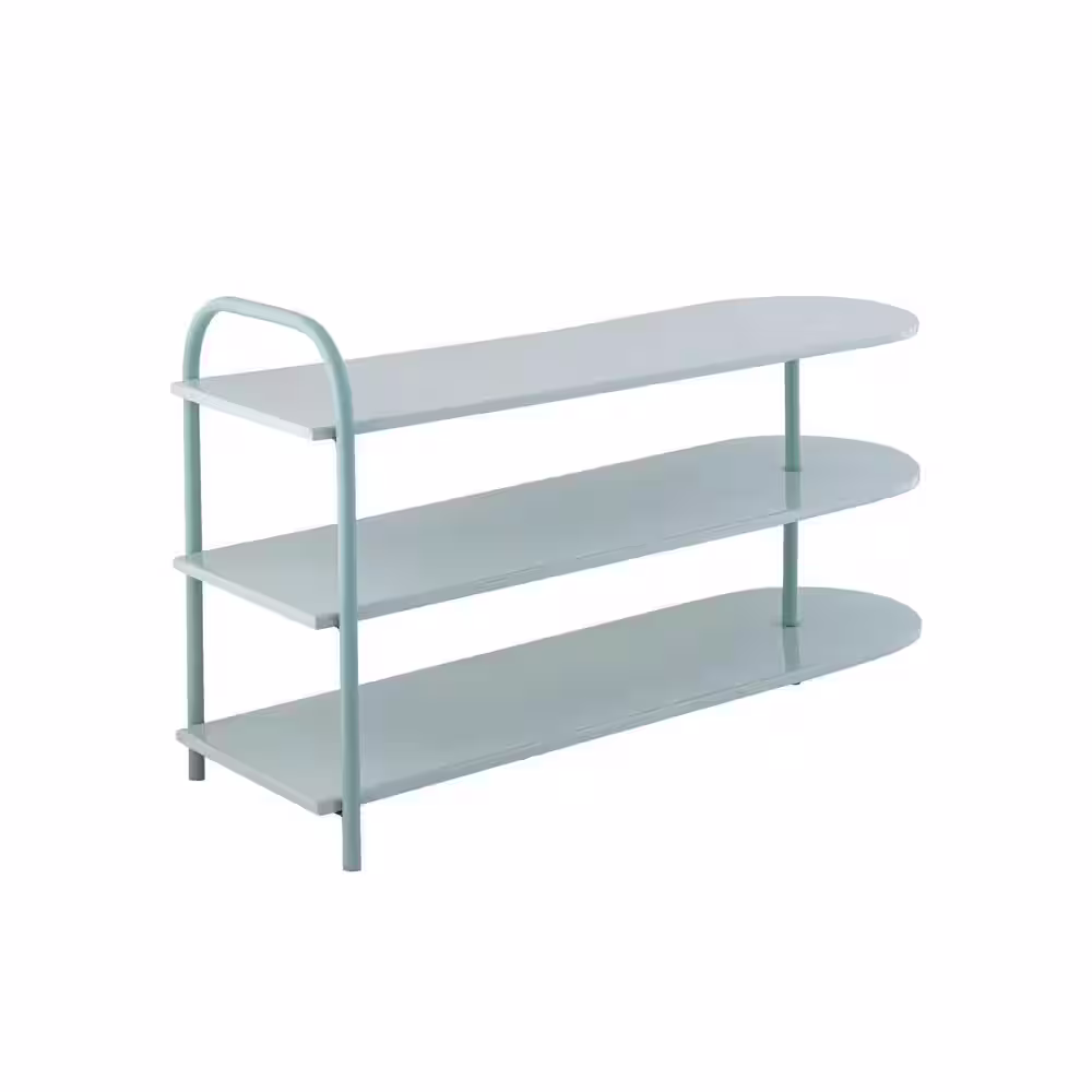 happimess Modern 24 in. H 9-Pair 3-Tier Iron Curved Decker Shoe Rack with 2-Tone in Mint