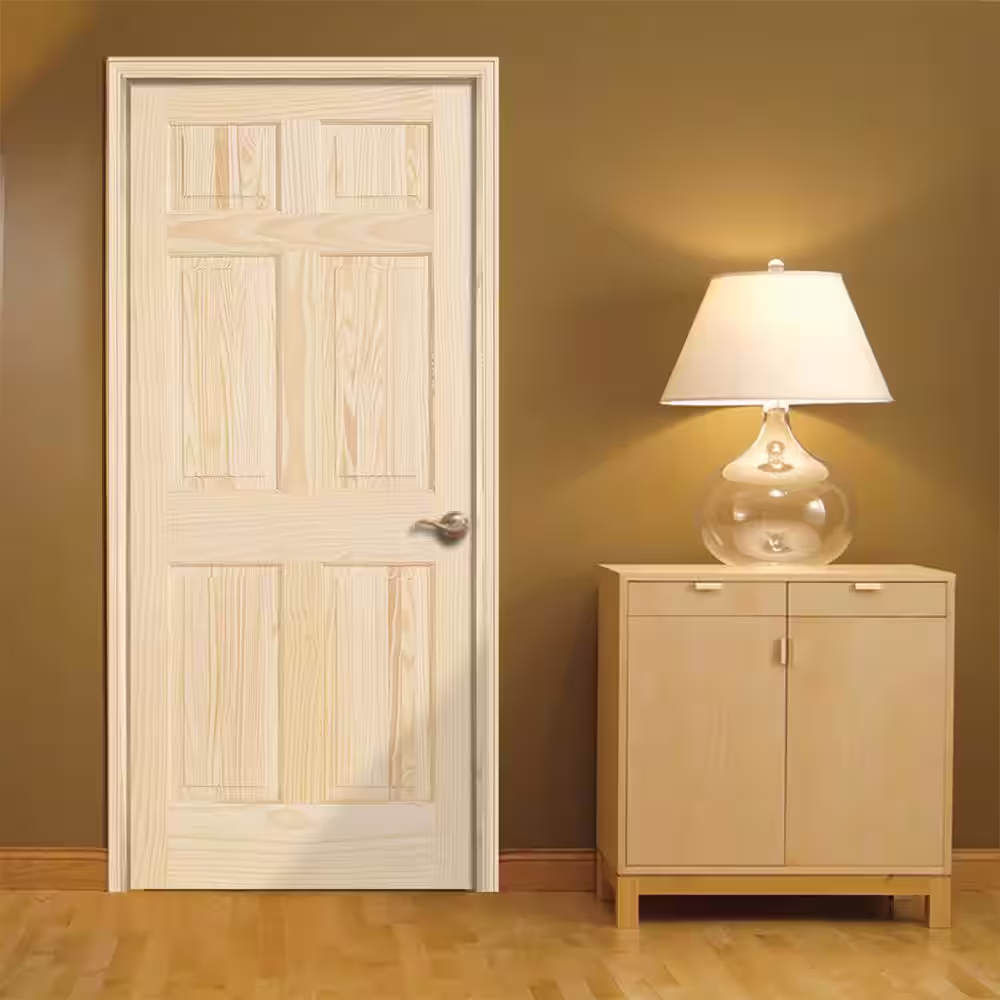 JELD-WEN 36 in. x 80 in. 6 Panel Pine Unfinished Solid Wood Interior Door Slab
