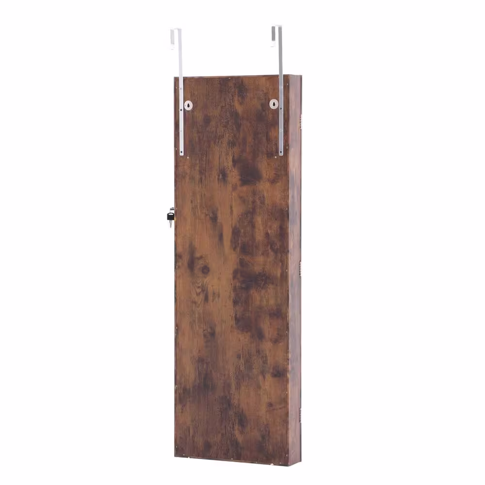 None Door Wall-Mounted Dark Wood Mirrored Jewelry Cabinet Wardrobe Storage Rack Can Be Locked