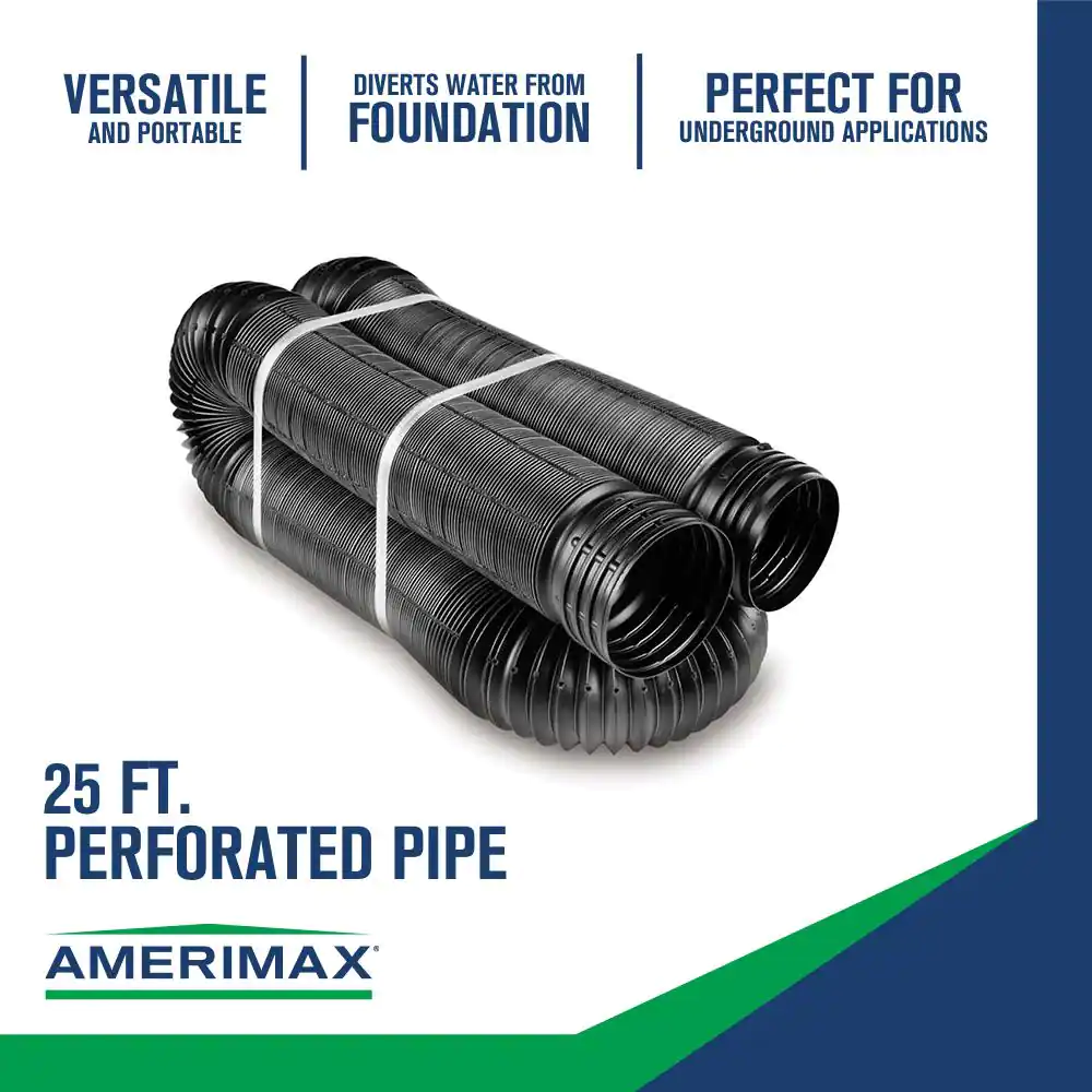 Amerimax Home Products FLEX Drain 4 in. x 25 ft. Black Copolymer Perforated Drain Pipe